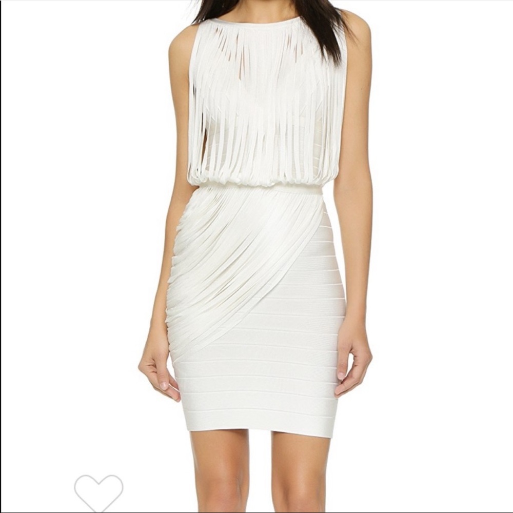 Herve Leger Blue Leilei Fringe Dress